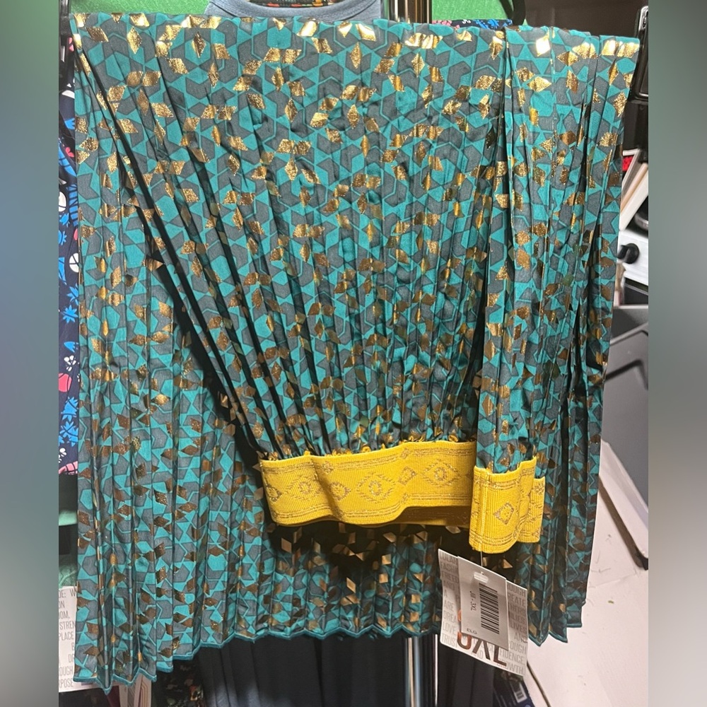 LuLaRoe Jill Skirt size 3XL brand New with Tags Blue/Green & Gold Elastic Waist
